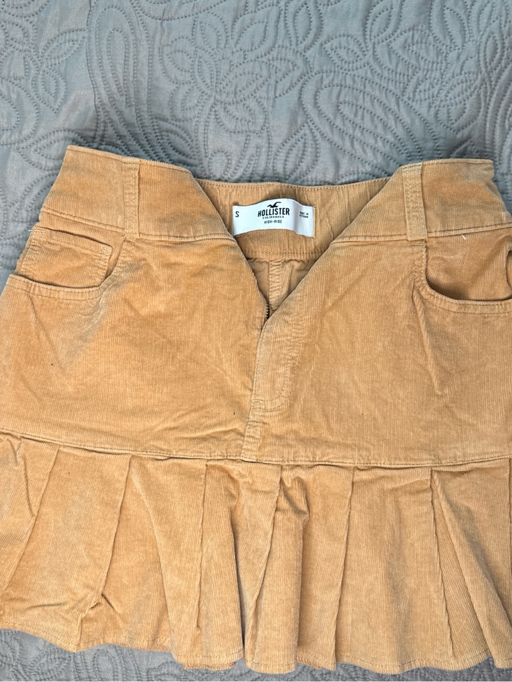 Hollister Camel Corduroy Pleated Mini Skirt